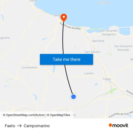 Faeto to Campomarino map