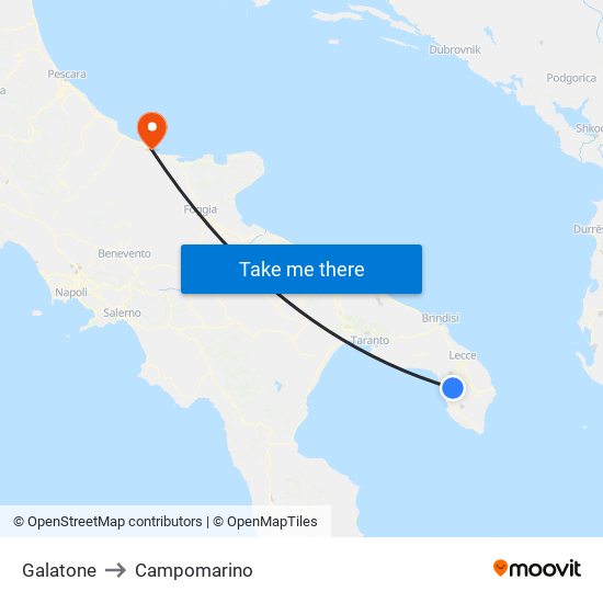 Galatone to Campomarino map