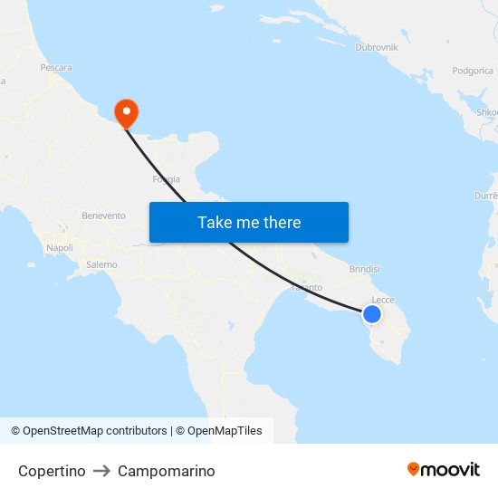 Copertino to Campomarino map