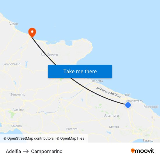 Adelfia to Campomarino map
