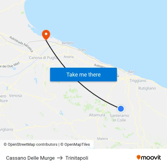 Cassano Delle Murge to Trinitapoli map