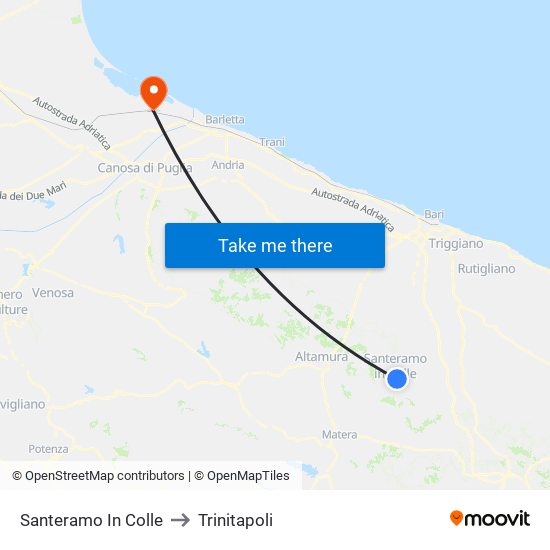 Santeramo In Colle to Trinitapoli map