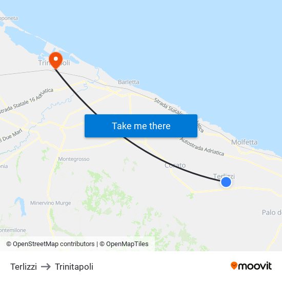 Terlizzi to Trinitapoli map