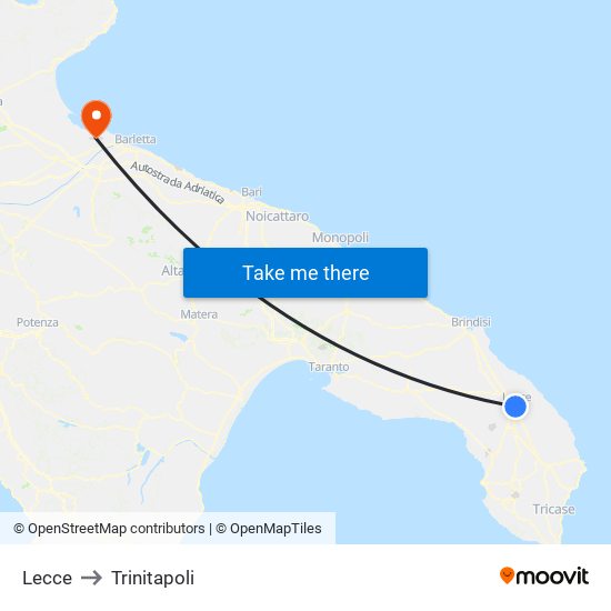 Lecce to Trinitapoli map