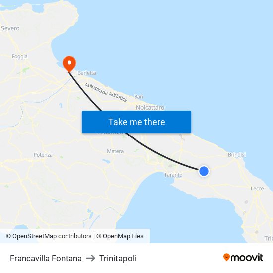 Francavilla Fontana to Trinitapoli map