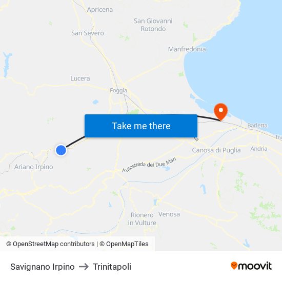 Savignano Irpino to Trinitapoli map