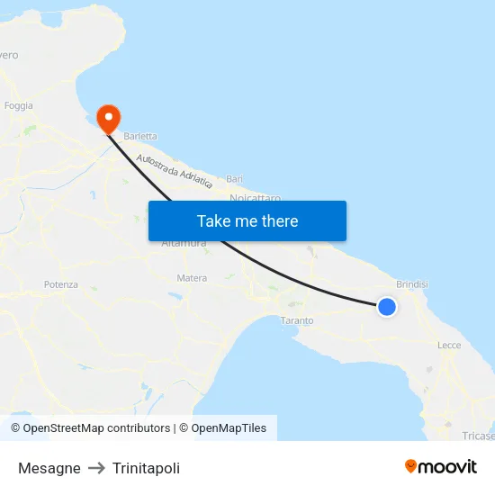 Mesagne to Trinitapoli map