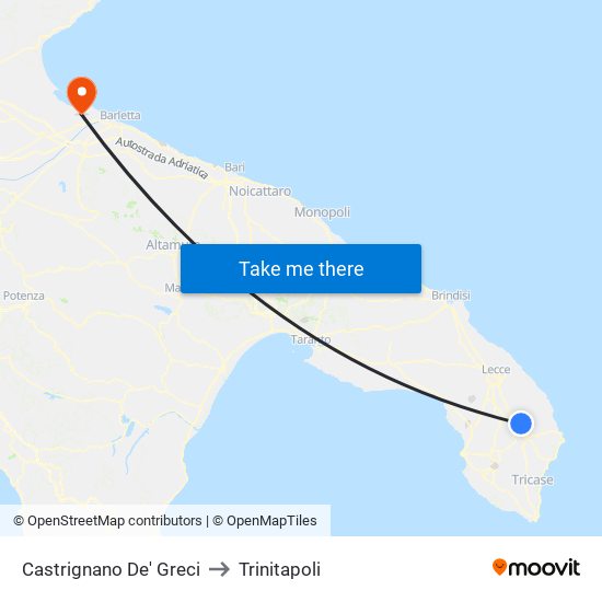 Castrignano De' Greci to Trinitapoli map