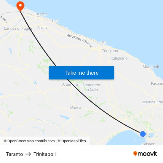 Taranto to Trinitapoli map