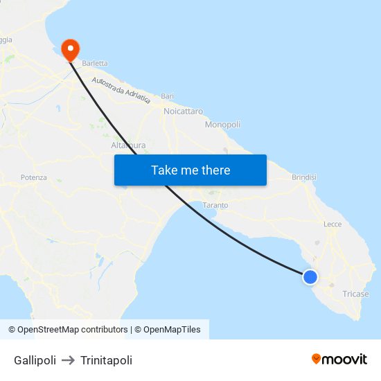 Gallipoli to Trinitapoli map