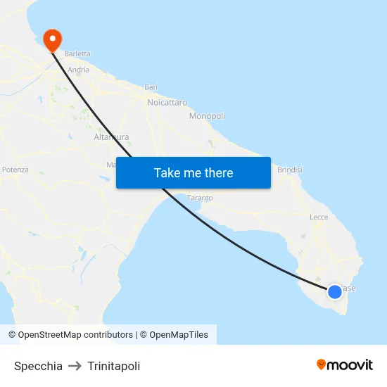 Specchia to Trinitapoli map