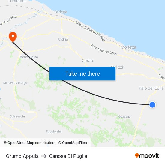 Grumo Appula to Canosa Di Puglia map