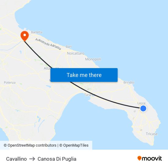 Cavallino to Canosa Di Puglia map