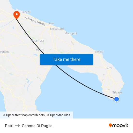 Patù to Canosa Di Puglia map