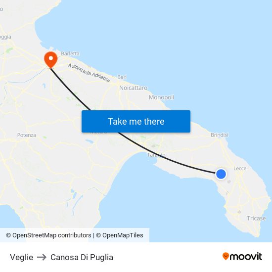 Veglie to Canosa Di Puglia map