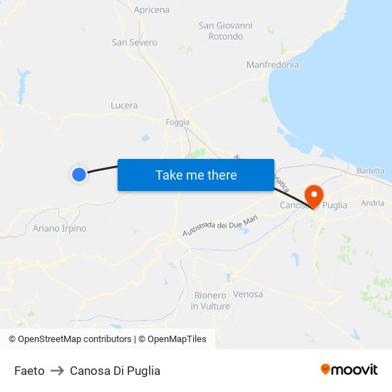 Faeto to Canosa Di Puglia map
