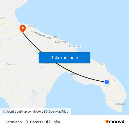 Carmiano to Canosa Di Puglia map