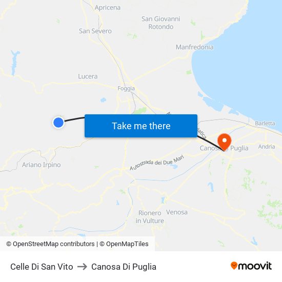 Celle Di San Vito to Canosa Di Puglia map