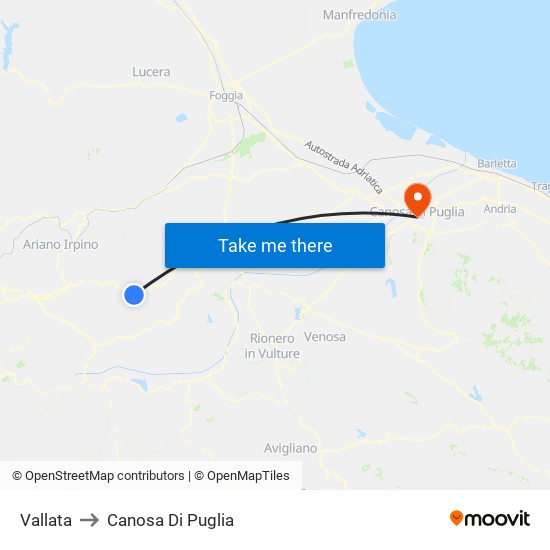 Vallata to Canosa Di Puglia map