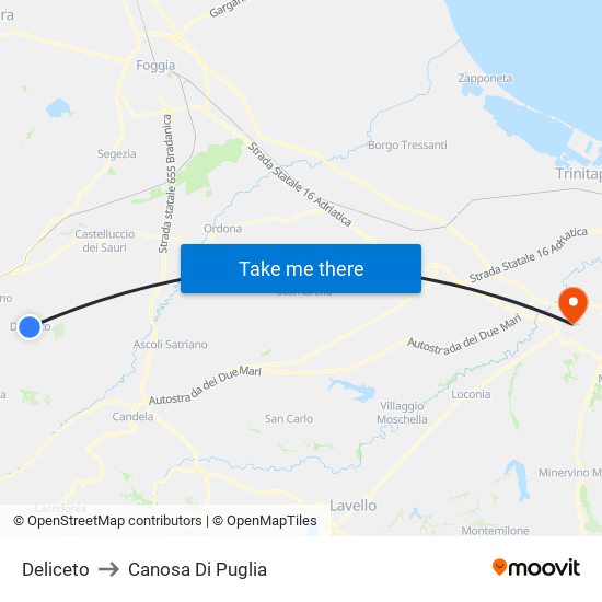 Deliceto to Canosa Di Puglia map
