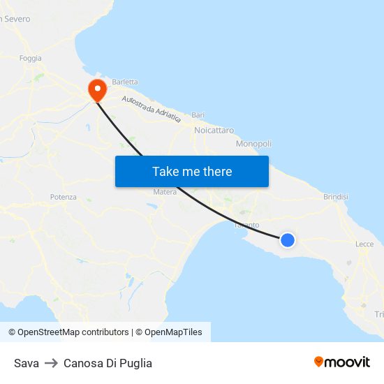 Sava to Canosa Di Puglia map