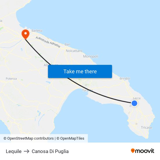 Lequile to Canosa Di Puglia map