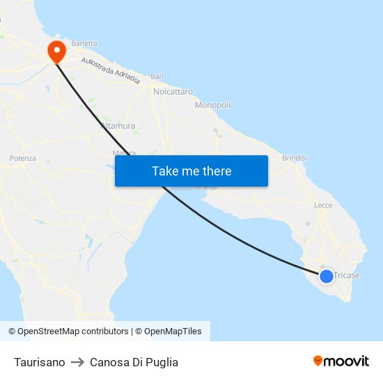 Taurisano to Canosa Di Puglia map