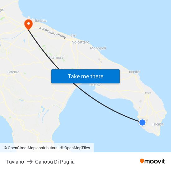 Taviano to Canosa Di Puglia map