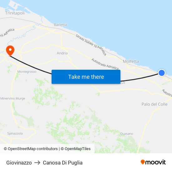 Giovinazzo to Canosa Di Puglia map