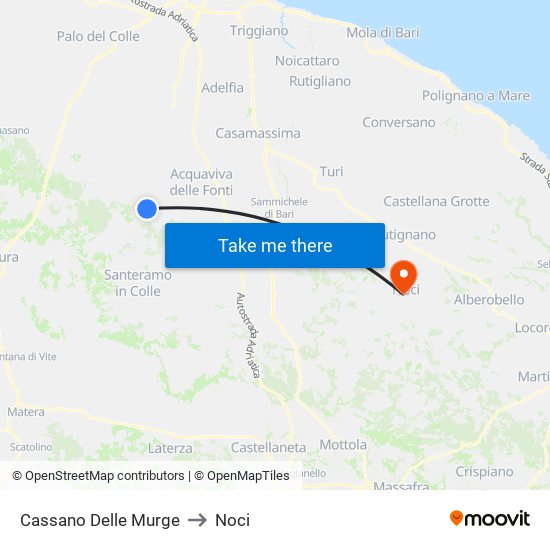 Cassano Delle Murge to Noci map