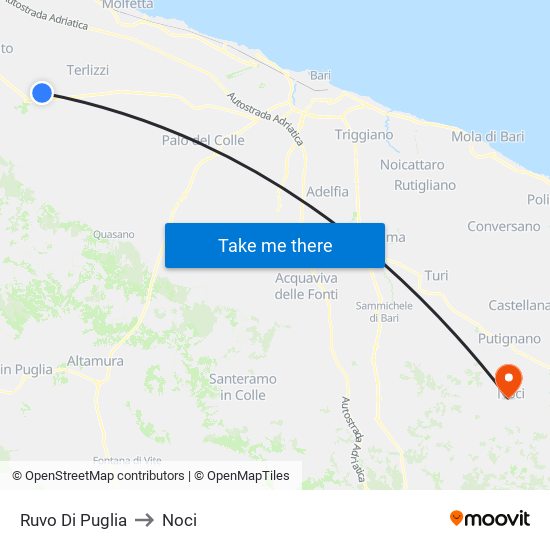 Ruvo Di Puglia to Noci map