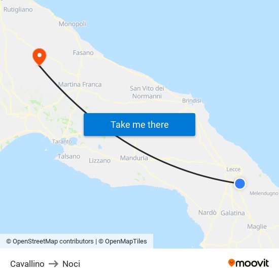 Cavallino to Noci map