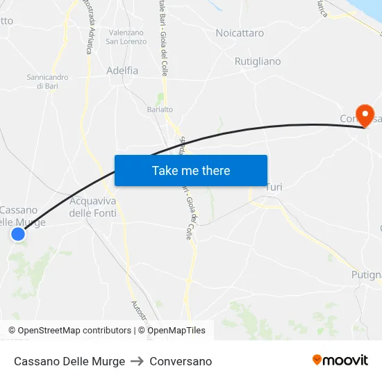 Cassano Delle Murge to Conversano map