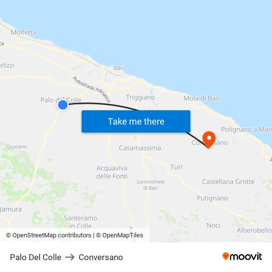 Palo Del Colle to Conversano map