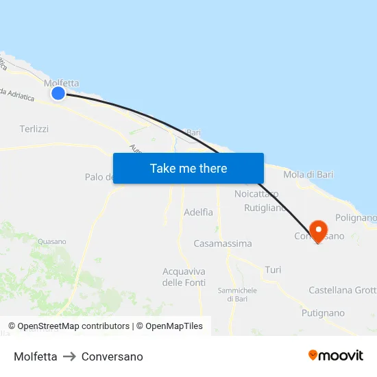 Molfetta to Conversano map