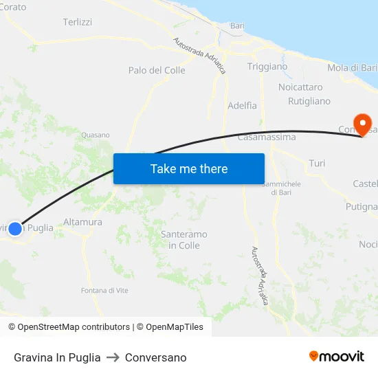 Gravina In Puglia to Conversano map