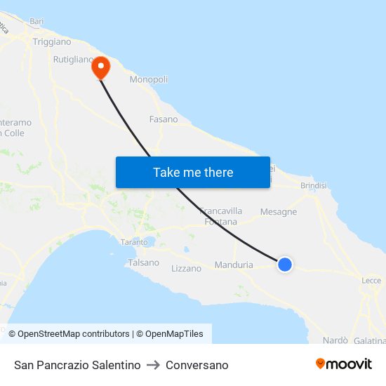 San Pancrazio Salentino to Conversano map
