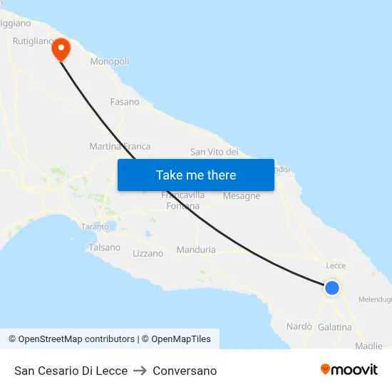 San Cesario Di Lecce to Conversano map