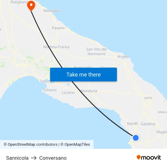 Sannicola to Conversano map