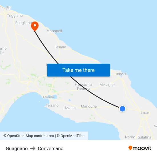 Guagnano to Conversano map