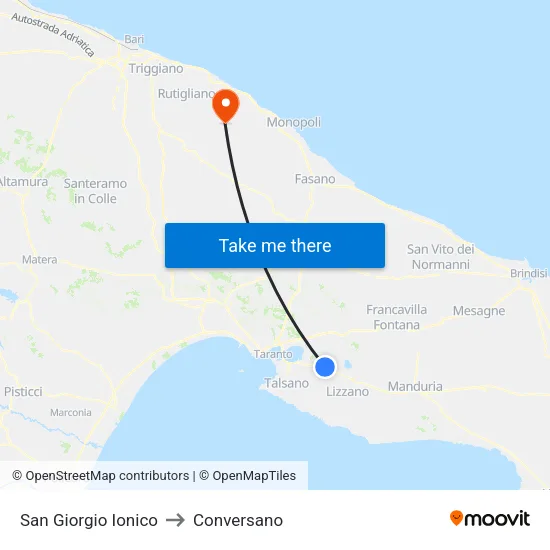 San Giorgio Ionico to Conversano map