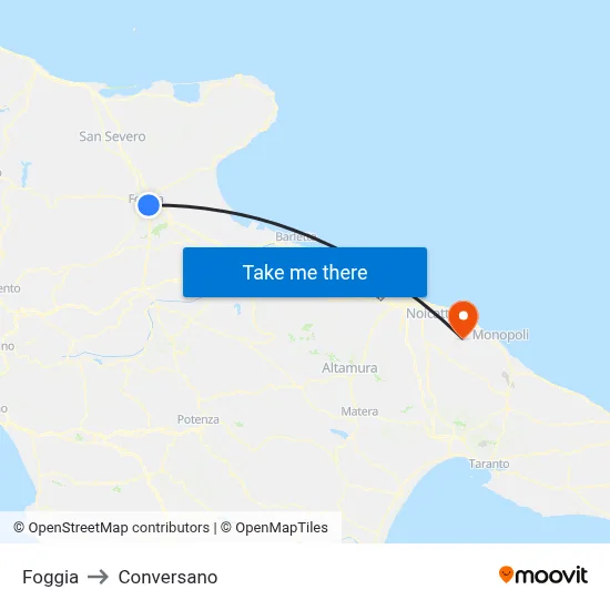 Foggia to Conversano map