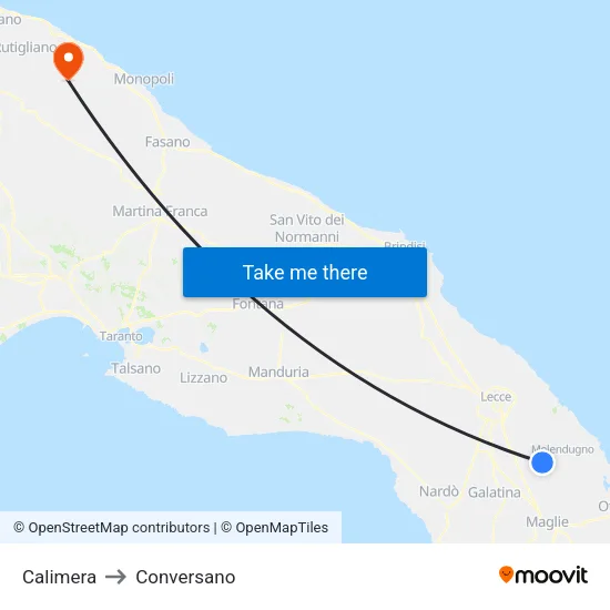 Calimera to Conversano map
