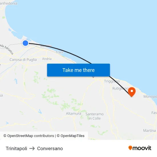 Trinitapoli to Conversano map