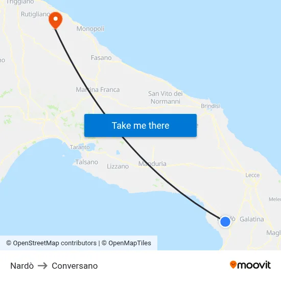 Nardò to Conversano map