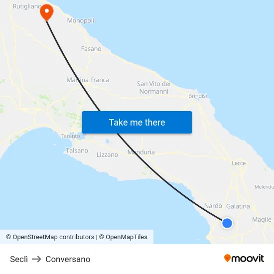 Seclì to Conversano map