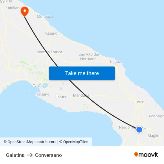Galatina to Conversano map