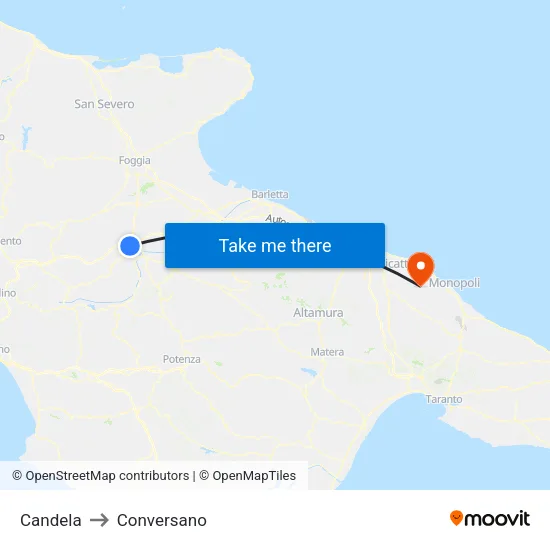 Candela to Conversano map