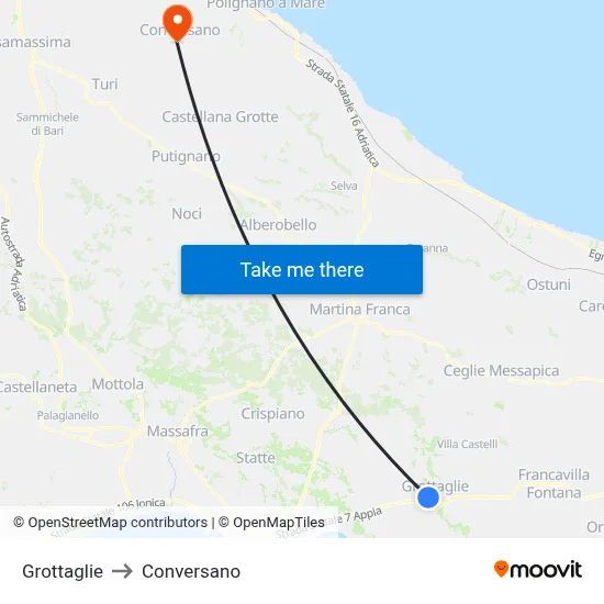Grottaglie to Conversano map