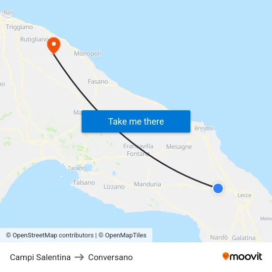 Campi Salentina to Conversano map